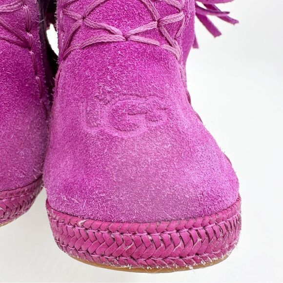 UGG Kaysa Pink Moccasin Suede Leather Fringe Boots Size Women's 4 - Picture 8 of 13